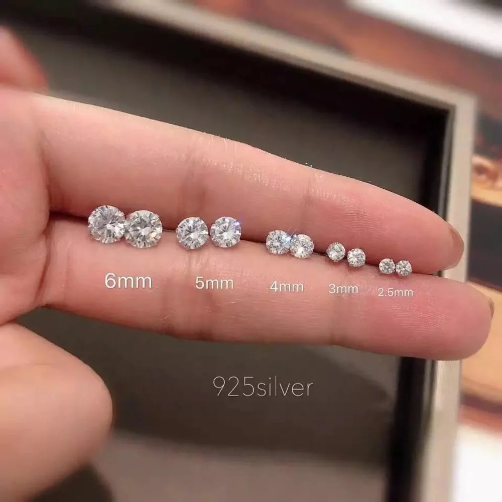 0.84-2Ct Round Cut Simulated Diamonds Back Silver Earrings Studs - Picture 3 of 17